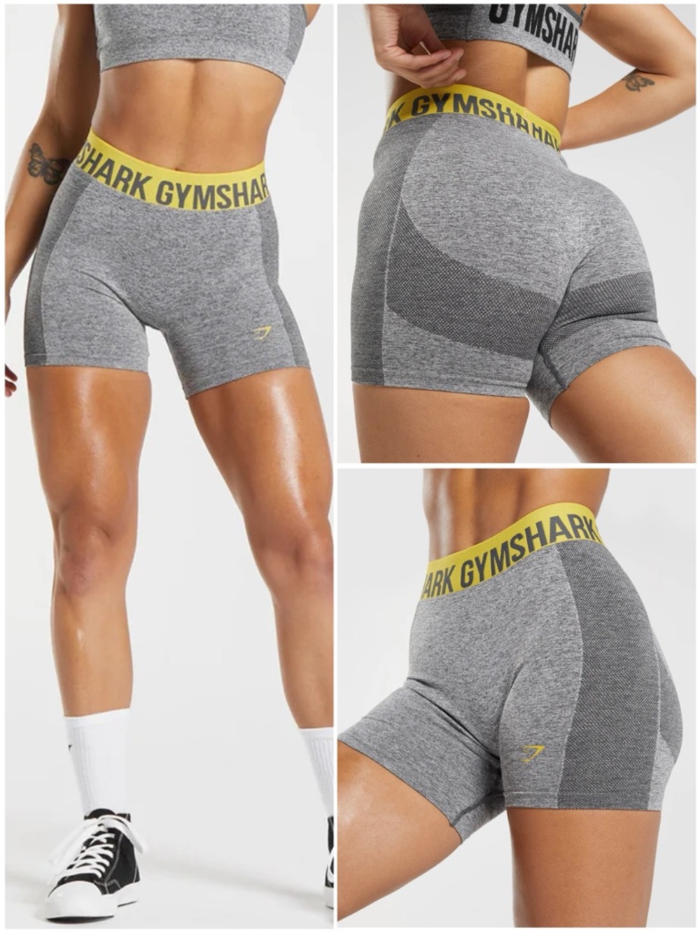 Gymshark Flex High Waisted Shorts – Grey Marl/Yellow - NEW